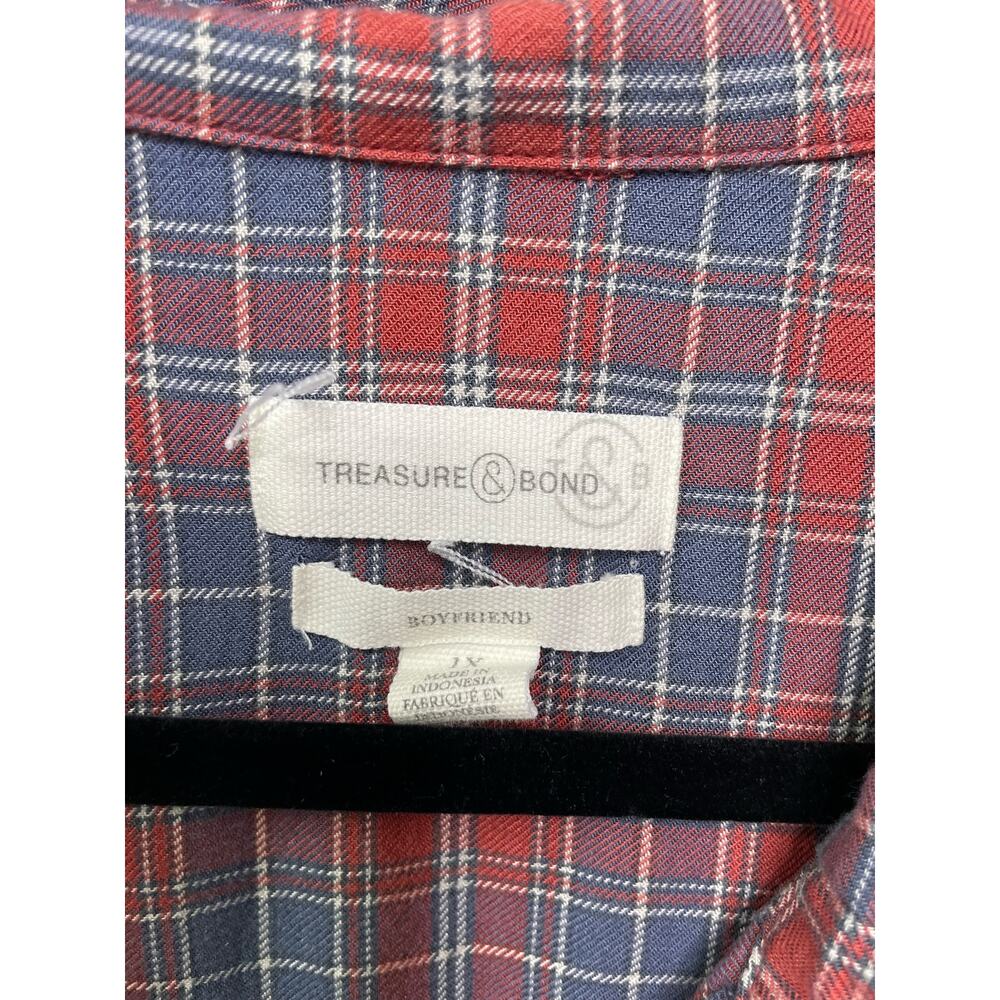 Plus size 1X Plaid Boyfriend Button-Up Shirt Chest Pocket Treasure  Bond Country - Picture 4 of 9